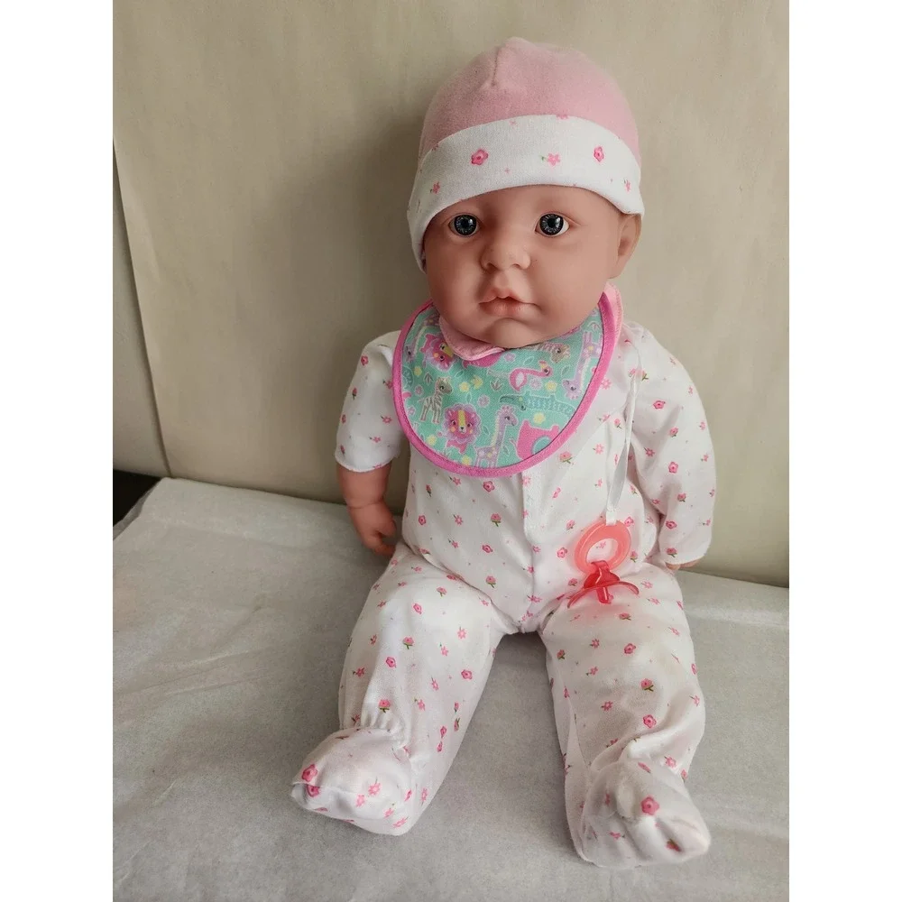 JC Toys Berenguer Soft Body Baby Doll Pink Floral Sleeper Hat Bib Pacifier 17in